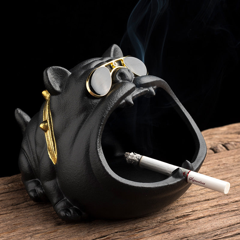 Cartoon Dog Ashtray - Ceramic Windproof Ash Holder with Storage (14.5x11.5x9.5cm)