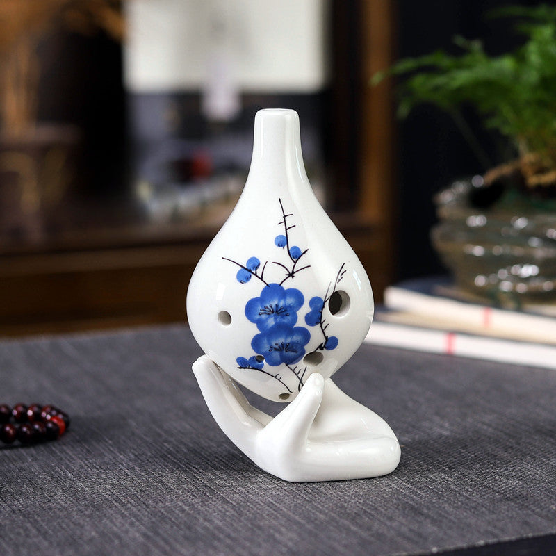 6-Hole Alto C Ceramic Ocarina - Hand-Painted Design with Gift Box, Music Sheet & Neck Strap (AC Tuned)
