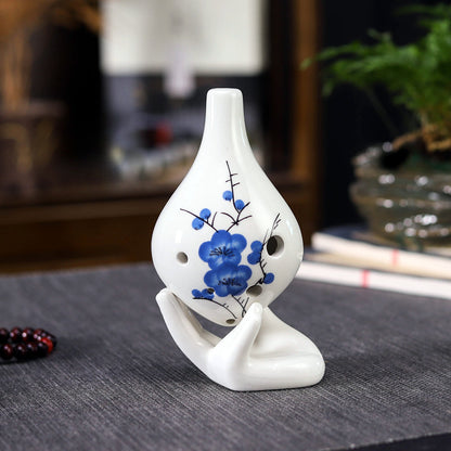 6-Hole Alto C Ceramic Ocarina - Hand-Painted Design with Gift Box, Music Sheet & Neck Strap (AC Tuned)