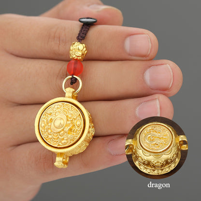 Shiny Zodiac Pendant with Rotating Fortune Bowl and Wealthy Keychain