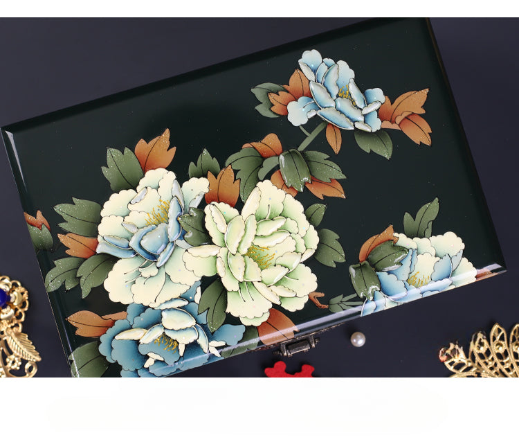 Vintage Hand-painted Chinese Intangible Cultural Heritage Jewelry Storage Box, Classical Traditional Lacquerware Jewelry Jewelry Box, Gift for Mother and Elders
