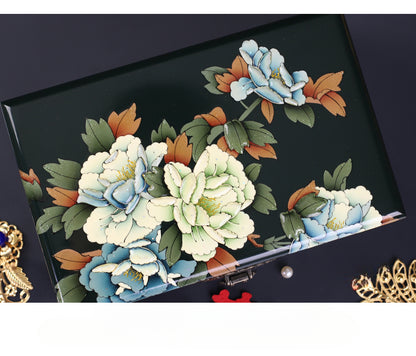Vintage Hand-painted Chinese Intangible Cultural Heritage Jewelry Storage Box, Classical Traditional Lacquerware Jewelry Jewelry Box, Gift for Mother and Elders