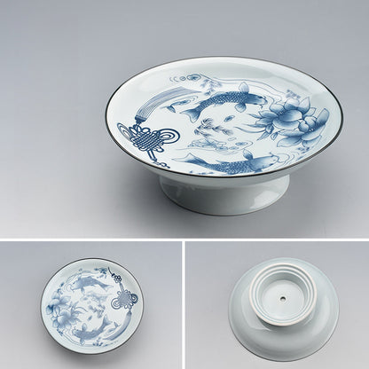 Blue & White Ceramic Fruit Tray - Chinese Style Dessert Plate with Classic Patterns (20.5x7cm, 7 Designs)
