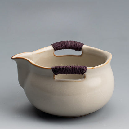 Beige Ru Kiln Fairness Cup - Crackle Glaze Ceramic Tea Divider with Side Handle (Multiple Sizes Available)