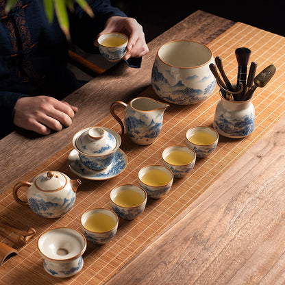 Ru Kiln Blue & White Tea Cup - Handcrafted Crackle Glaze Ceramic with Cobalt Design (Owner's Cup)