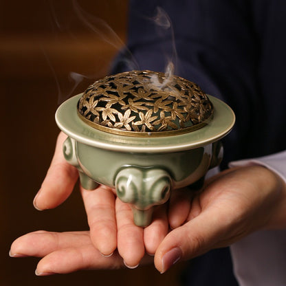 Ceramic Coil Incense Burner with Three Goats Design - Sandalwood and Seal Incense Holder