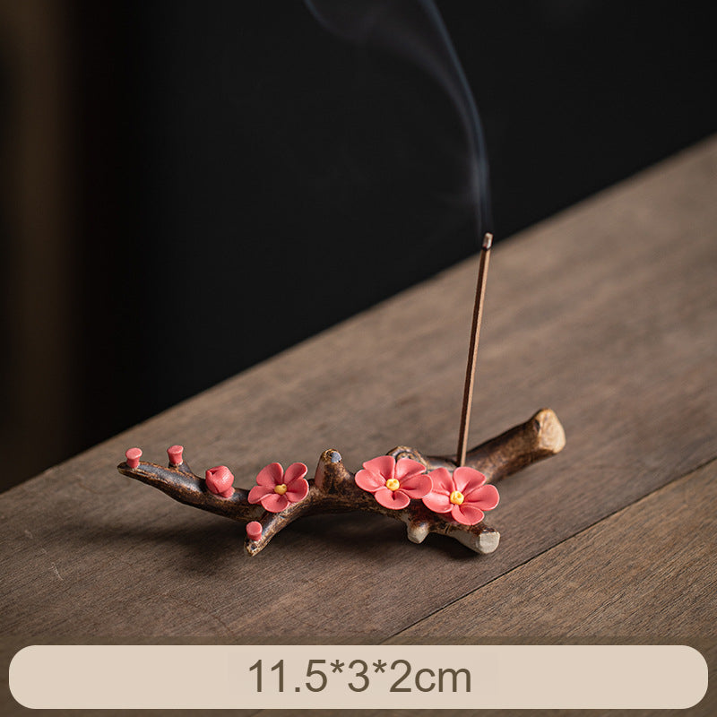 Handmade Ceramic Peach Blossom Incense Holder - Multi-functional Zen Decor for Sticks Incense (11.5x3x2cm)