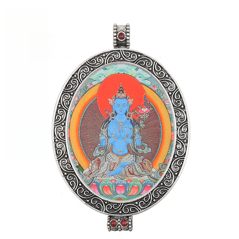 Thangka Pendant - Oval Design with Openable Micro Thangka Box