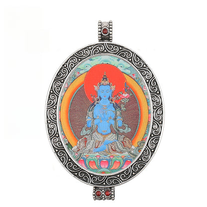Thangka Pendant - Oval Design with Openable Micro Thangka Box