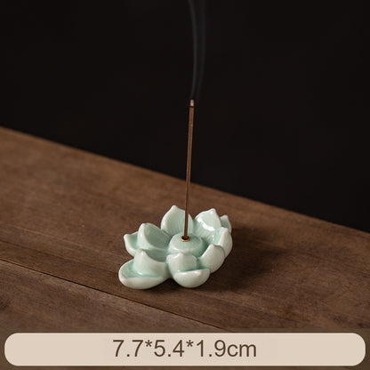 Lotus Ceramic Incense Holder - Zen Meditation Stick Incense Burner for Home & Tea Table (With Stable Base)