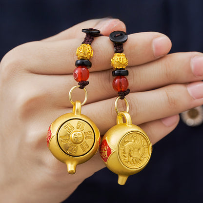 Unique Rotating Zodiac alloy Teapot Keychain with Lucky Geometric Pendant, Carry Your Fortune with You