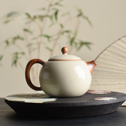 Beige Ru Kiln Tea Set - 3-Piece Gongfu Ceramic Set with Teapot & Cups (Tea Tray Included)
