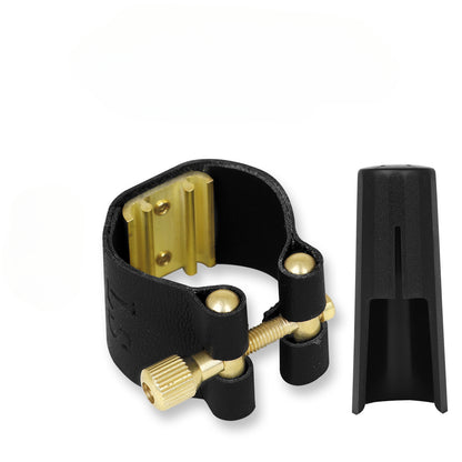 Leather & Metal Saxophone/Clarinet Ligature Cap Set – Universal Snap-On Clasp for Alto/Tenor/Soprano Sax (Black)