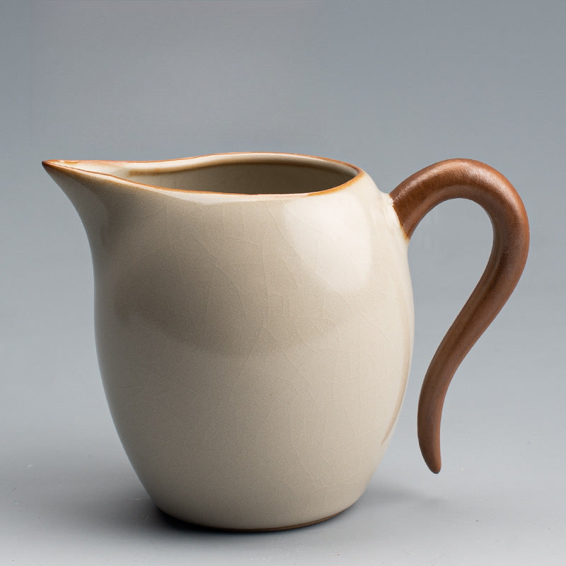 Beige Ru Kiln Fairness Cup - Crackle Glaze Ceramic Tea Divider with Side Handle (Multiple Sizes Available)