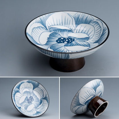 Blue & White Ceramic Fruit Plate - Japanese Style Raised Serving Dish (16.5x7.5cm, 7 Designs)