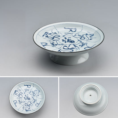 Blue & White Ceramic Fruit Tray - Chinese Style Dessert Plate with Classic Patterns (20.5x7cm, 7 Designs)