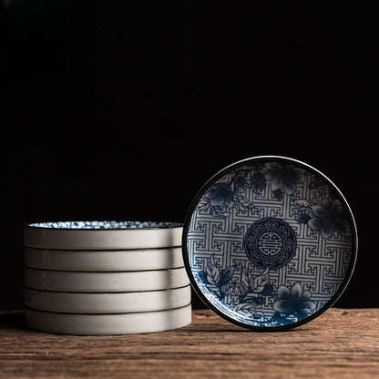 Blue and White Porcelain Coaster - Ceramic Tea Cup Mat for Hot Drinks (8.5cm Diameter)