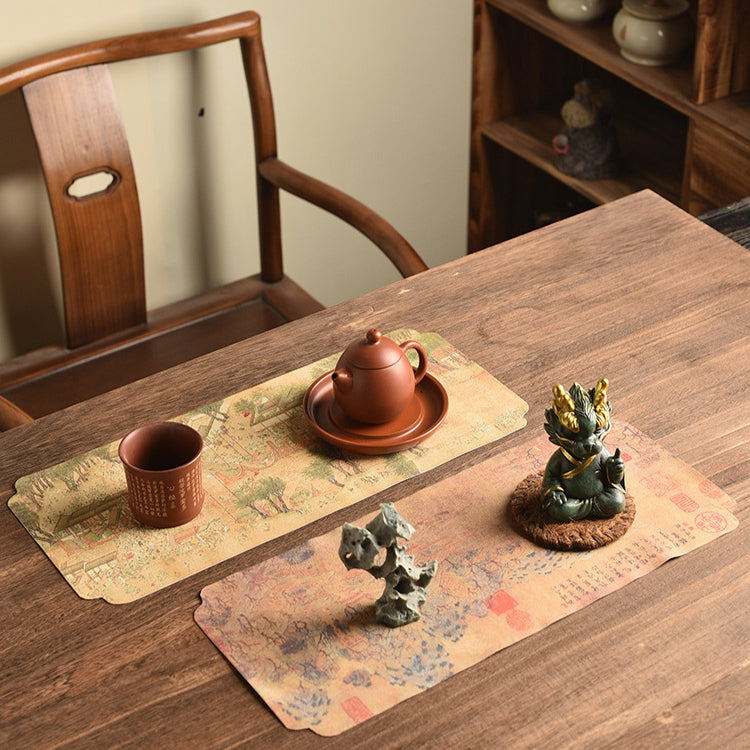 Chinese Tea Table Mat - Waterproof Ink Painting Tea Tray Cloth (44x19.5cm, 5 Designs)