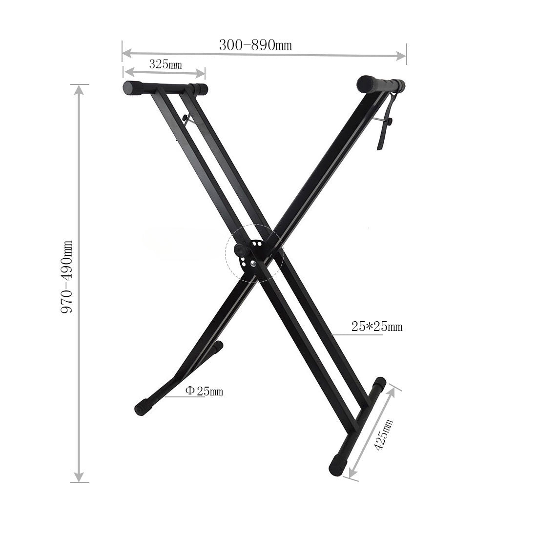 Adjustable Double-Braced Keyboard Stand - Foldable X-Type with 7 Height Settings (31-96cm) & Non-Slip Pads