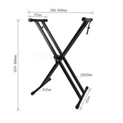 Adjustable Double-Braced Keyboard Stand - Foldable X-Type with 7 Height Settings (31-96cm) & Non-Slip Pads