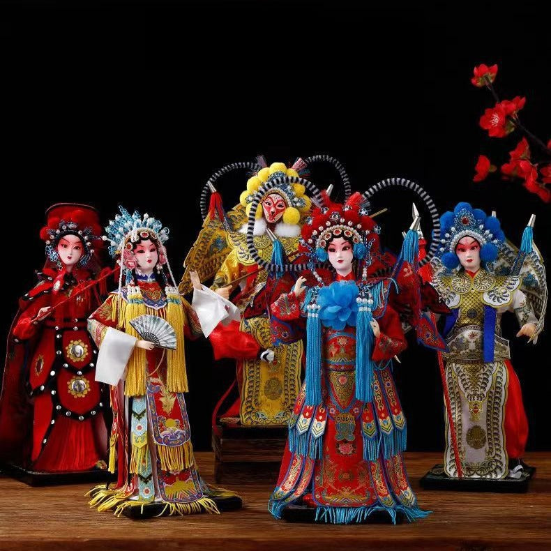 Beijing Opera Face Mask Doll – Handcrafted Silk Figurine, Traditional Chinese Art