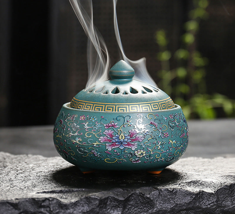 Enamel Lotus Dish Ceramic Incense Burner for Home Decoration and Aromatherapy