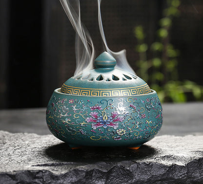 Enamel Lotus Dish Ceramic Incense Burner for Home Decoration and Aromatherapy
