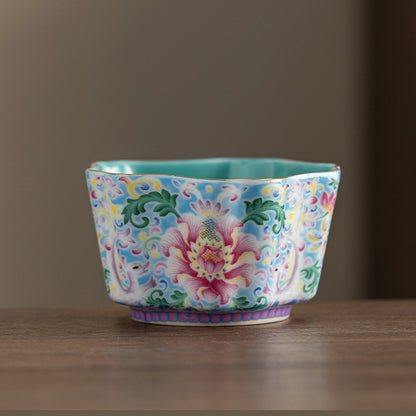 Enamel Glazed Tea Master Cup Set - Handcrafted Gongfu Tea Ceremony Cups with Gift Box (Sunflower & Round Rim Styles)