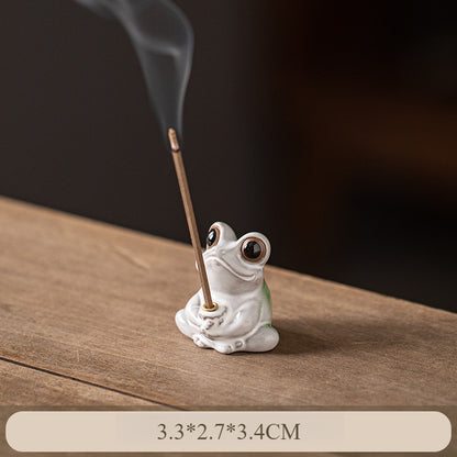 Ceramic Frog Incense Holder with Lotus Leaf Base - Cute Home Decor for Sticks Incense, Tea Table & Meditation (Handcrafted)