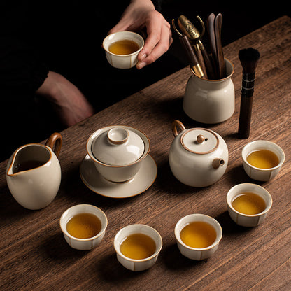Beige Ru Kiln Fairness Cup - Crackle Glaze Ceramic Tea Divider with Side Handle (Multiple Sizes Available)