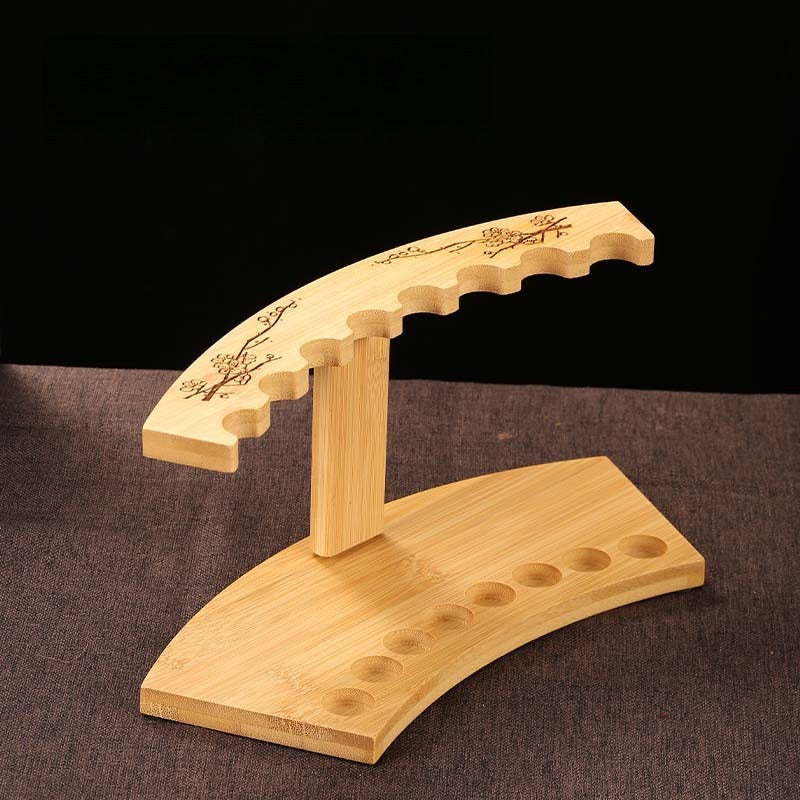 Natural Phoebe Bamboo Incense Tube Holder - Display Rack for Stick Incense with Carved Decoration