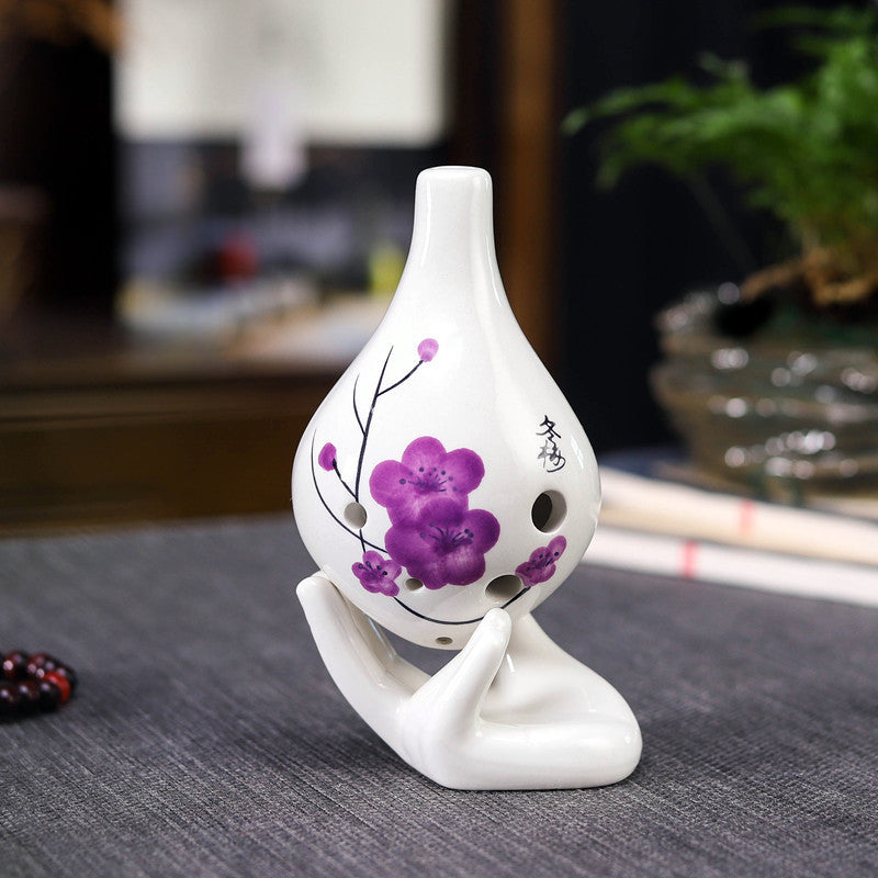 6-Hole Alto C Ceramic Ocarina - Hand-Painted Design with Gift Box, Music Sheet & Neck Strap (AC Tuned)
