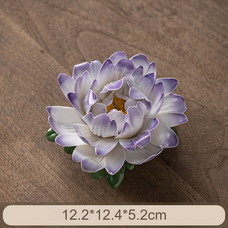 Handcrafted Ceramic Peony Incense Holder - Realistic Flower Design with Incense Slot, Tea Table Decor (Stable Base)