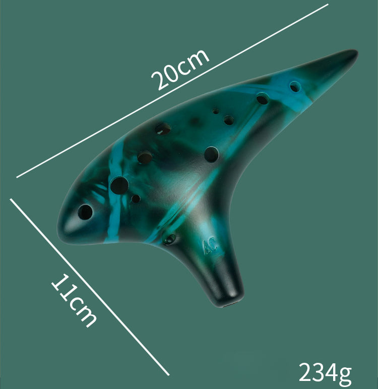 12-Hole Alto C Ceramic Ocarina - Smoked Finish with Music Sheet, Neck Strap & Carry Bag (AC Tuned)