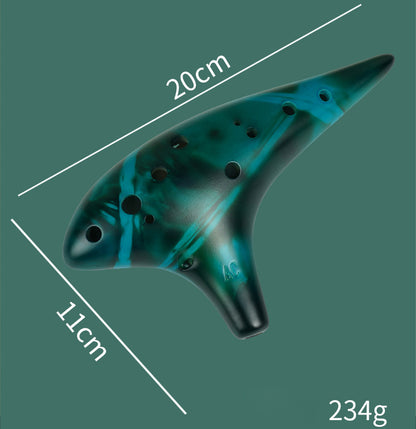 12-Hole Alto C Ceramic Ocarina - Smoked Finish with Music Sheet, Neck Strap & Carry Bag (AC Tuned)