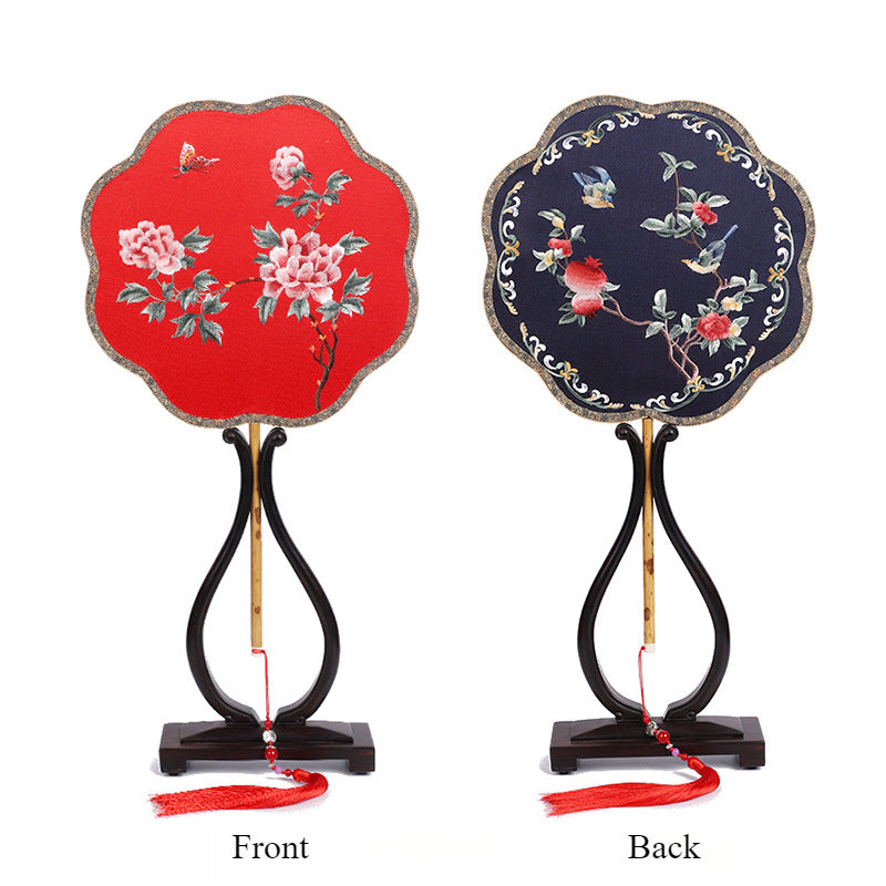 Elegant Double-Sided Embroidered Round Fan - Handmade Su Embroidery on Xiangfei Bamboo