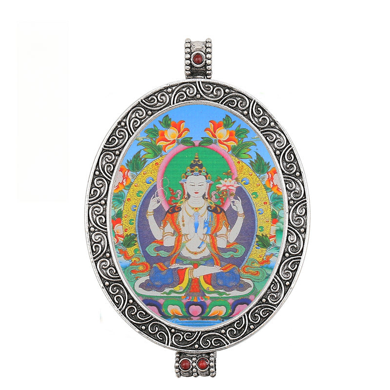 Thangka Pendant - Oval Design with Openable Micro Thangka Box