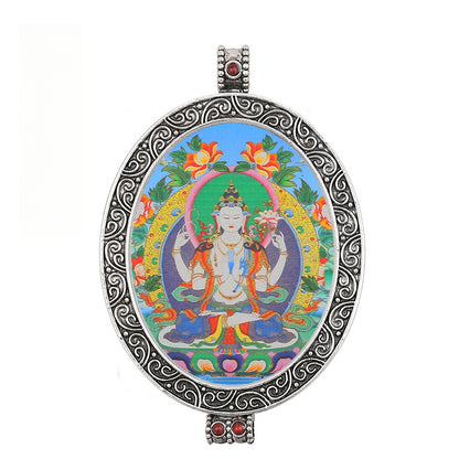 Thangka Pendant - Oval Design with Openable Micro Thangka Box
