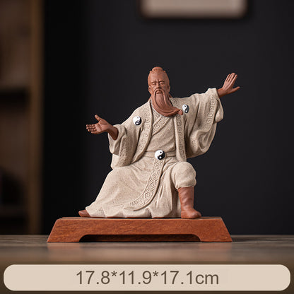 Ceramic Zhang Sanfeng Statue - Taoist Master Figurine with Horsetail Whisk, Kung Fu & Tai Chi Decor