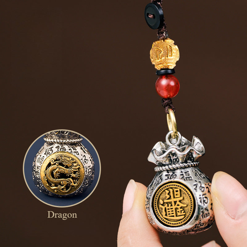 Vintage Zodiac Keychain with Rotatable Lucky Bag Pendant - Chinese Zodiac Signs