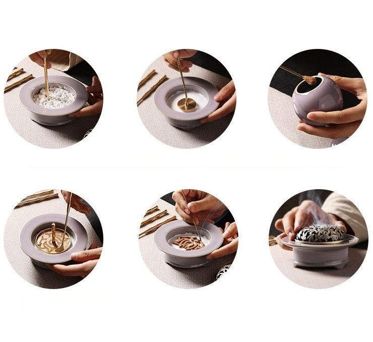 Celadon Incense Art Set - Ceramic Incense Burner with Seal Incense Tools for Sandalwood & Agarwood