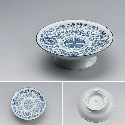 Blue & White Ceramic Fruit Tray - Chinese Style Dessert Plate with Classic Patterns (20.5x7cm, 7 Designs)