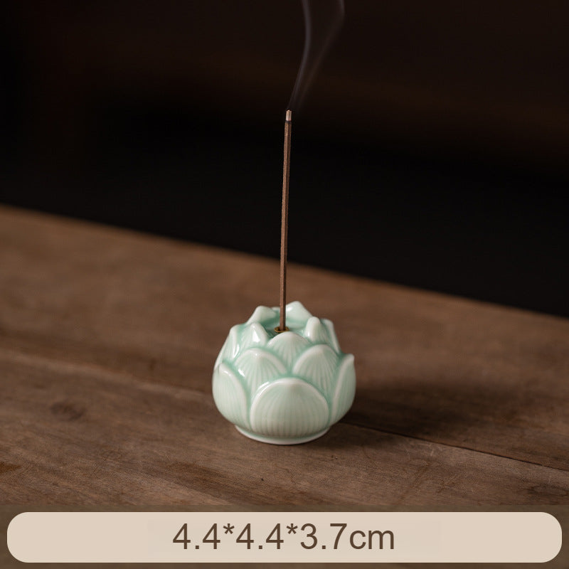 Lotus Ceramic Incense Holder - Zen Meditation Stick Incense Burner for Home & Tea Table (With Stable Base)