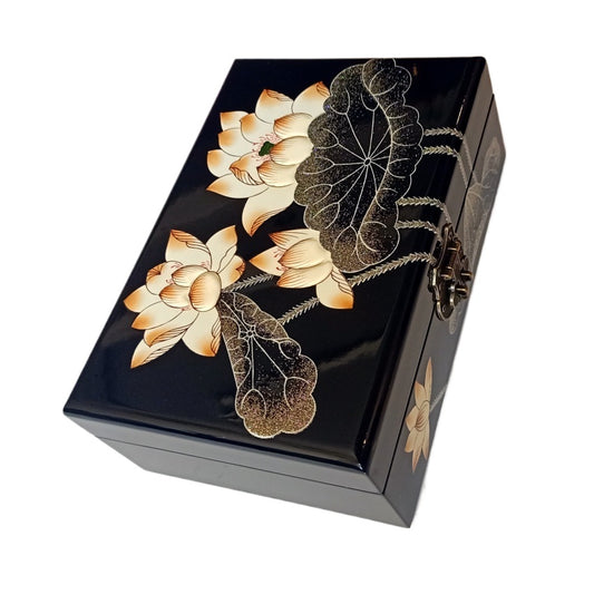 Handcrafted Lacquer Jewelry Box - Wooden Organizer with Drawers, Ideal Gift for Her (Birthday/Wedding/Thank You Present)
