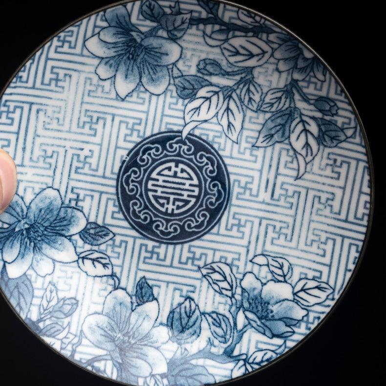 Jingdezhen Blue & White Lidded Tea Bowl - Perforated Cover Ceramic Gongfu Tea Set (170ml, 10x10cm)