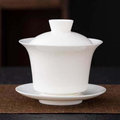 Dehua Blanc de Chine Three-Element Gaiwan - Mutton Fat Jade Porcelain Gongfu Tea Bowl with Lid & Saucer