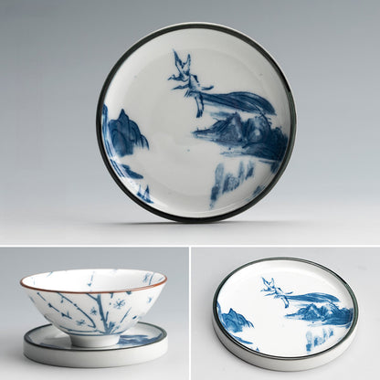 Blue and White Porcelain Coaster - Ceramic Tea Cup Mat for Hot Drinks (8.5cm Diameter)