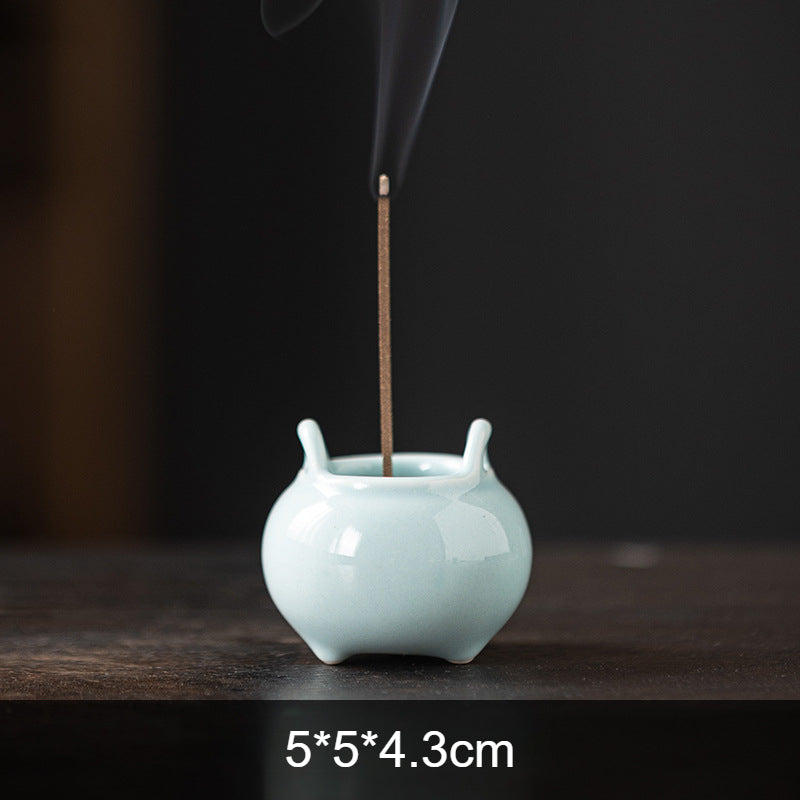 Mini Ceramic Tripod Incense Burner - Compact Zen Incense Holder for Tea Table (5x5x4.3cm, 9-Hole Design)