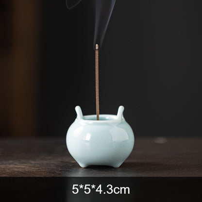 Mini Ceramic Tripod Incense Burner - Compact Zen Incense Holder for Tea Table (5x5x4.3cm, 9-Hole Design)