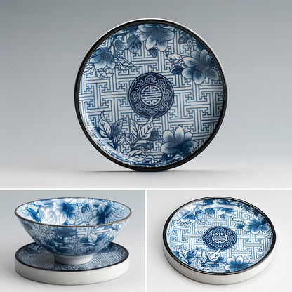 Blue and White Porcelain Coaster - Ceramic Tea Cup Mat for Hot Drinks (8.5cm Diameter)